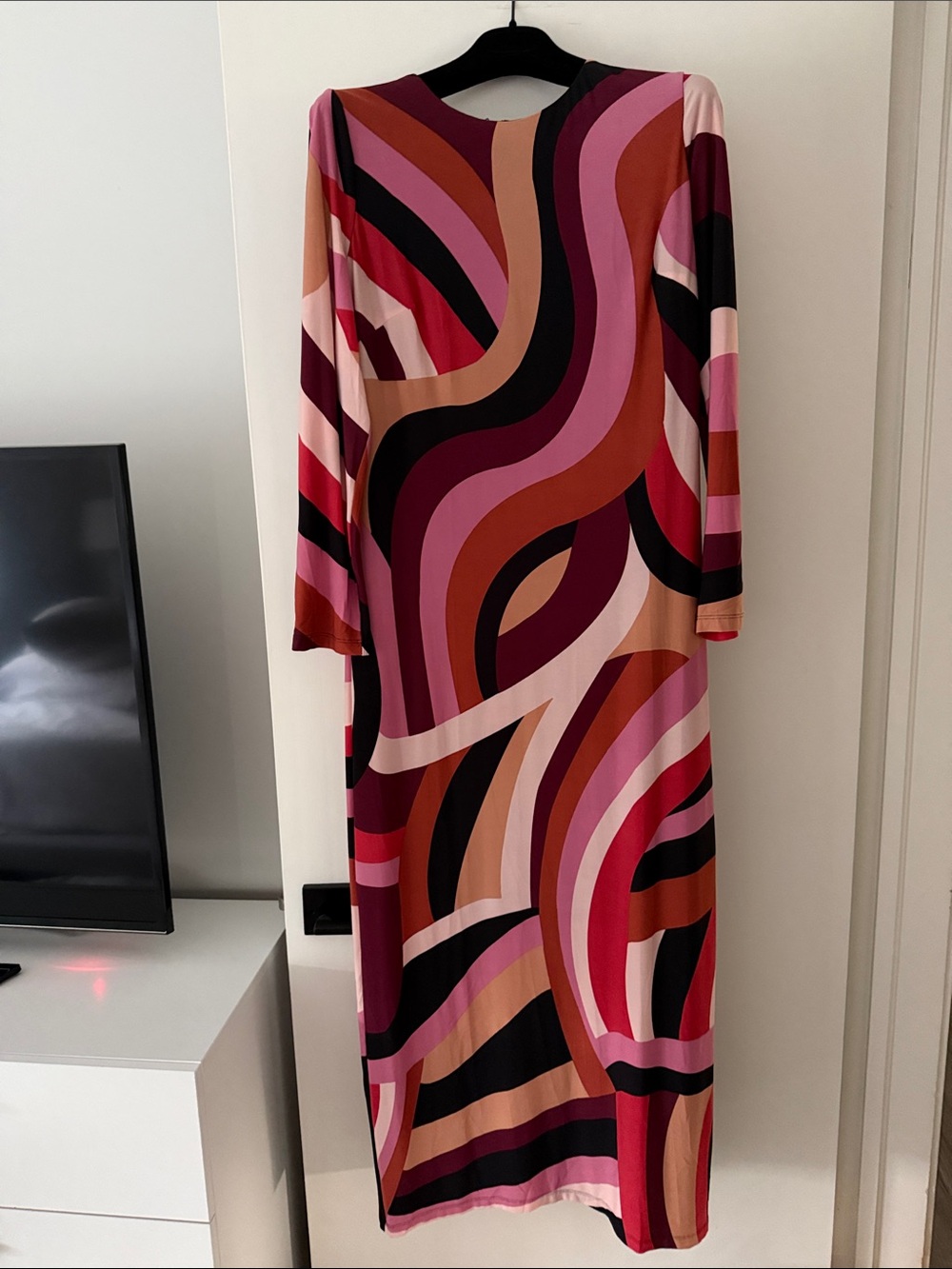 Donna Morgan Pink Multi Abstract Wave Maxi Dress size 12